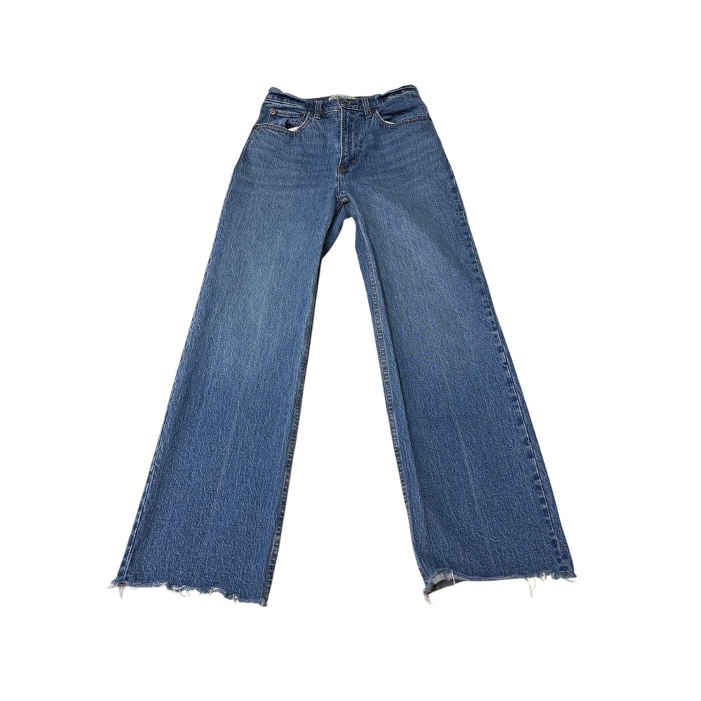 Abercrombie & Fitch The 90s Relaxed Jean High Rise Blue Raw Hem Size 26X27
